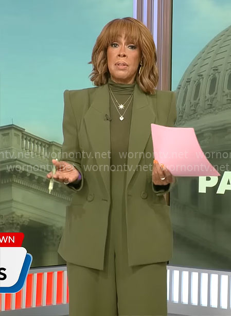 Gayle King's olive green suit on CBS Mornings