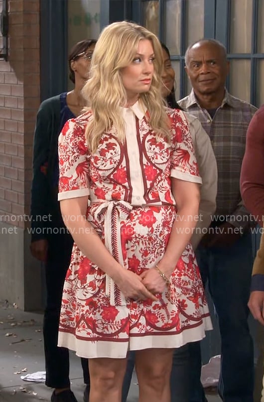 Gemma's red floral shirtdress on The Neighborhood