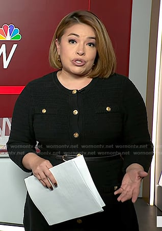 Gilma Avalos's black button front knit dress on NBC News Daily