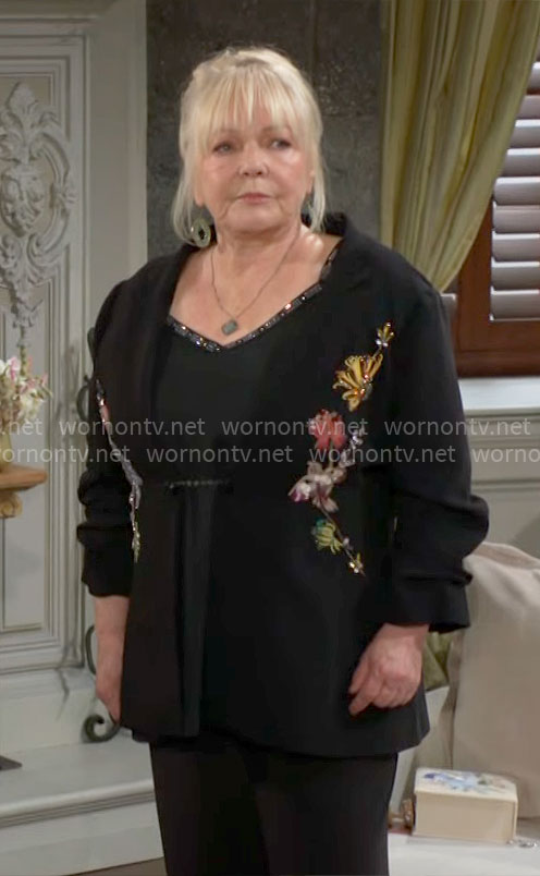 Gina's black floral blazer on The Young and the Restless