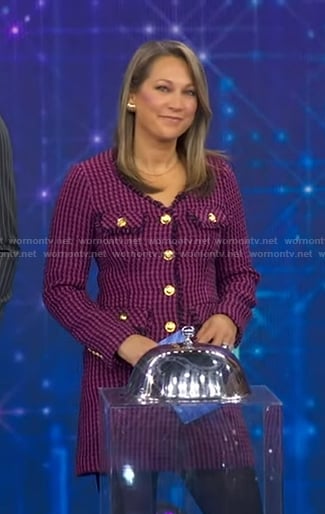 Ginger's purple houndstooth tweed dress on Good Morning America