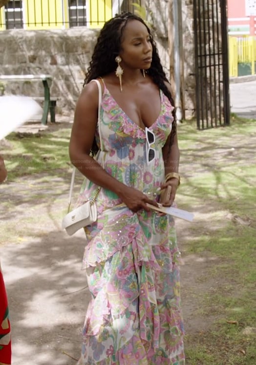 Jassi's floral print maxi dress on The Real Housewives of Potomac
