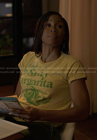 Jax's yellow Spicy Margarita graphic tee on Reasonable Doubt