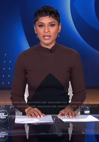 Jericka's brown and black colorblock knit dress on CBS Evening News