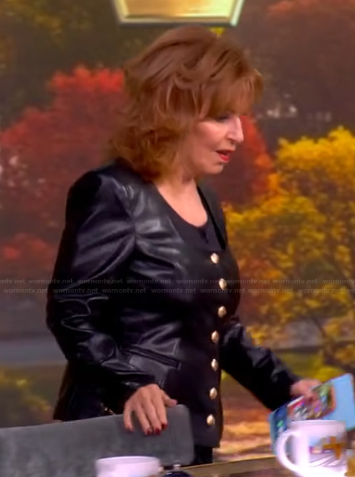 Joy's black leather square neck jacket on The View