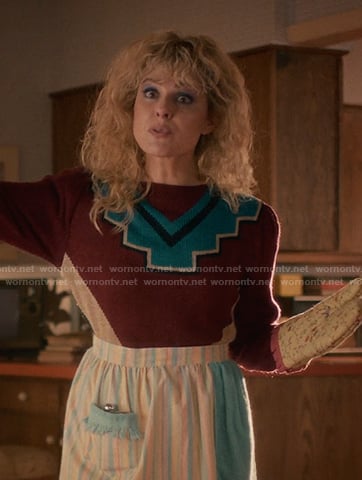 Karen's red colorblock sweater on Stranger Things