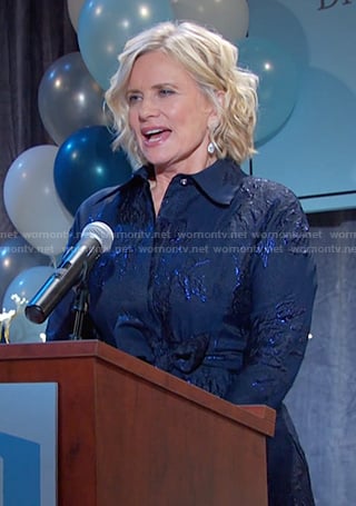 Kayla's navy embellished shirtdress on Days of our Lives