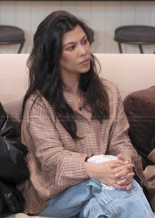 Kourtney's brown check print top on The Kardashians