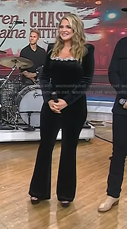 Lauren Alaina's black embellished rhinestone neckline jumpsuit on Today