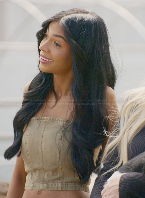 Layla's green denim crop top on The Secret Lives of Mormon Wives