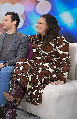 Lindsay Mendez's brown floral turtleneck dress on Today