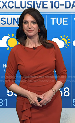 Maria's brown ruffle side sheath dress on Today