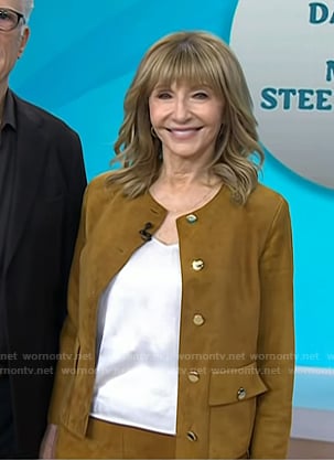 Mary Steenburgen's camel suede jacket and skirt on Today