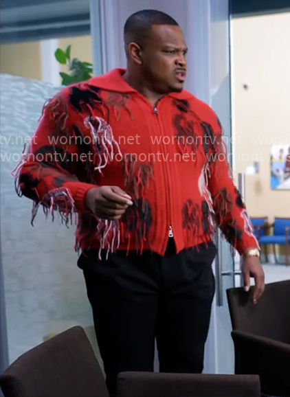 Maurice's red fringed cardigan on Tyler Perrys Sistas