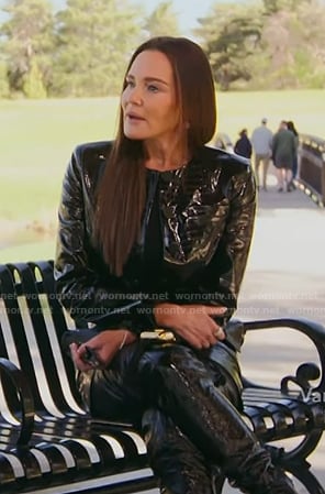 Meredith's black leather jacket and mini skirt on The Real Housewives of Salt Lake City