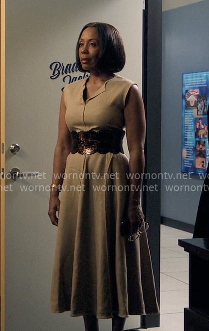 Mia's frayed trim dress on The Morning Show