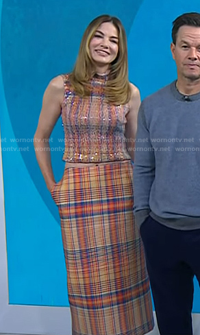 Michelle Monaghan's sequin plaid top and skirt on Today