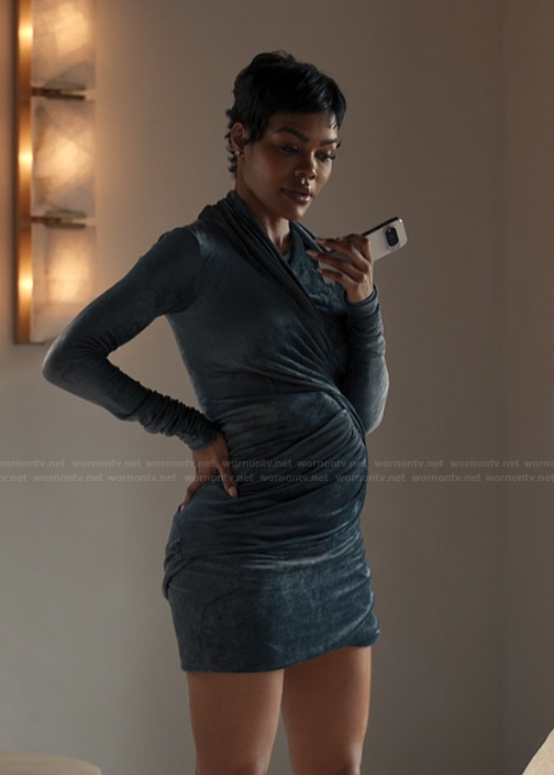 Milan's black velvet mini dress on Alls Fair