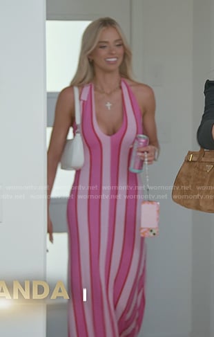 Miranda's pink striped halter neck dress on The Secret Lives of Mormon Wives