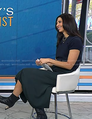 Natalie's navy star sweater and green midi skirt on Today