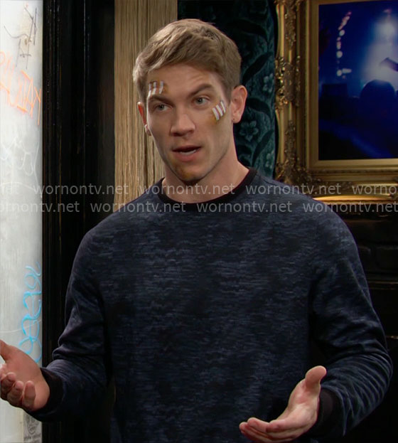 Noah's blue textured print sweater on The Young and the Restless
