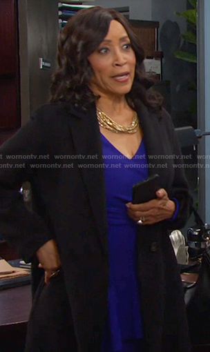 Pauline's blue ruffle front dress on Days of our Lives