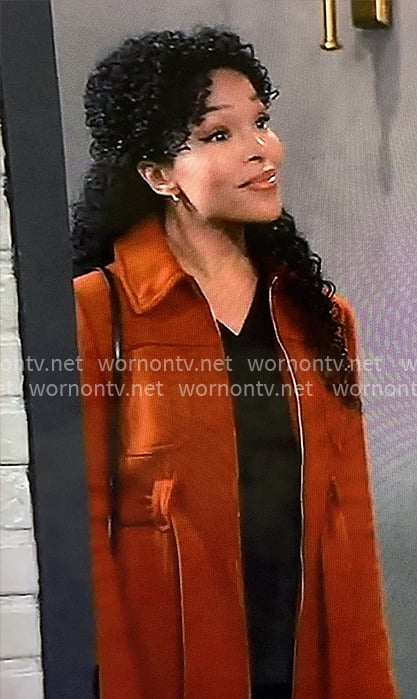 Portia's belted orange coat on General Hospital