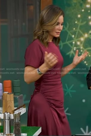Rebecca's red ruched midi dress on Good Morning America
