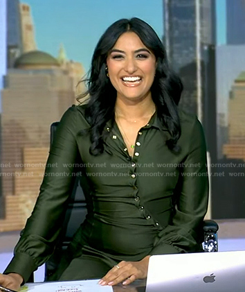 Reena's green asymmetric button shirtdress on Good Morning America