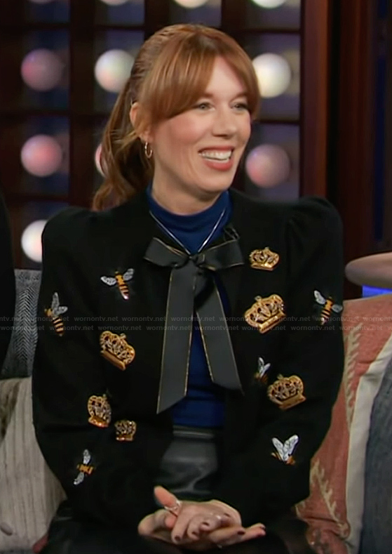 Rhonda's black embroidered cardigan on The Kelly Clarkson Show