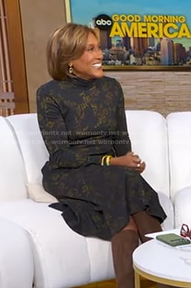 Robin's black floral mock neck dress on Good Morning America