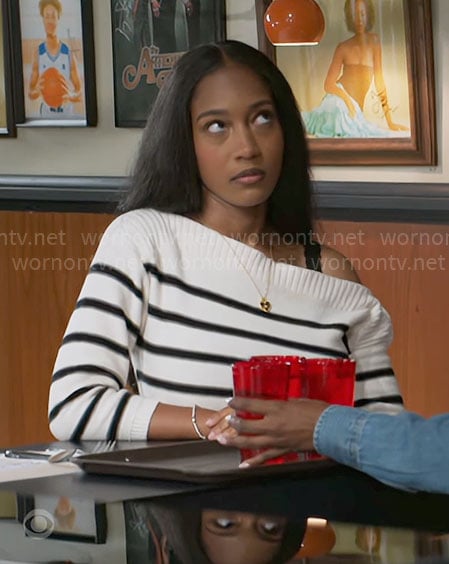 Samantha's striped sweater on Beyond the Gates