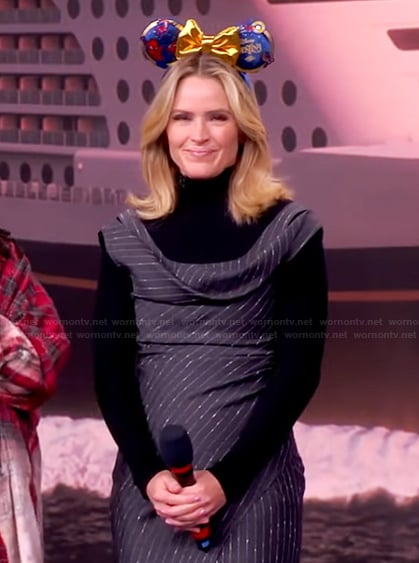 Sara's gray pinstripe drape dress on The View