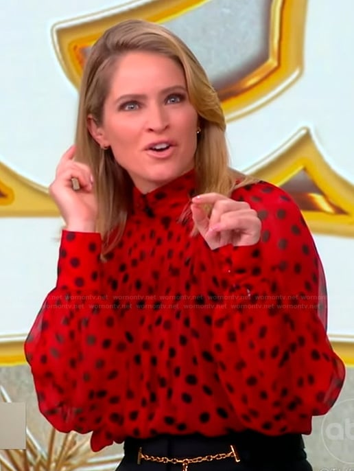 Sara's red polka dot blouse and skirt on The View