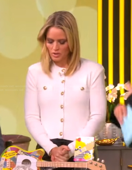 Sara's white cardigan with gold buttons on The View