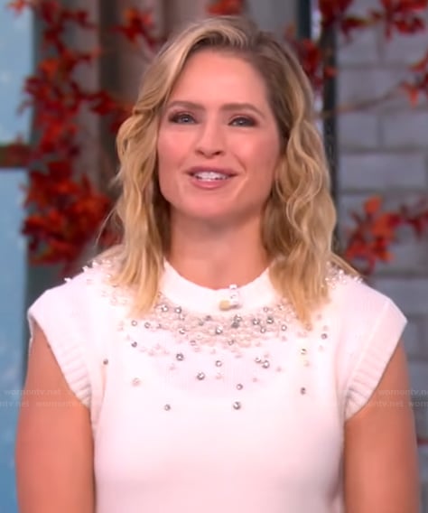 Sara's white embellished vest on The View