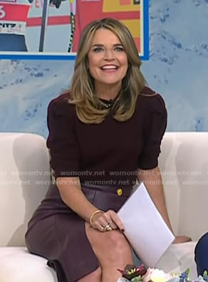 Savannah's burgundy puff sleeve sweater and leather skirt on Today