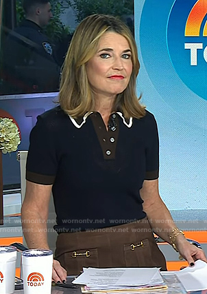 Savannah's navy polo and suede mini skirt on Today