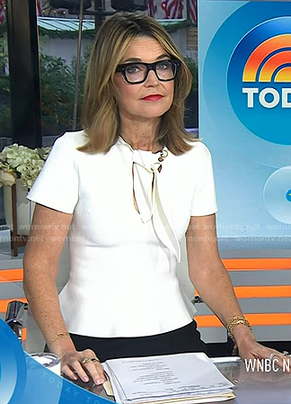 Savannah's white tie neck peplum top on Today