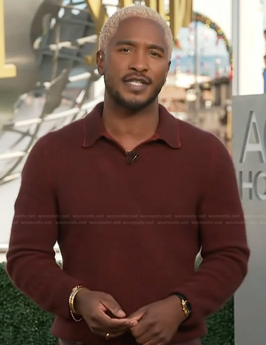Scott's red knit collared sweater on Access Hollywood