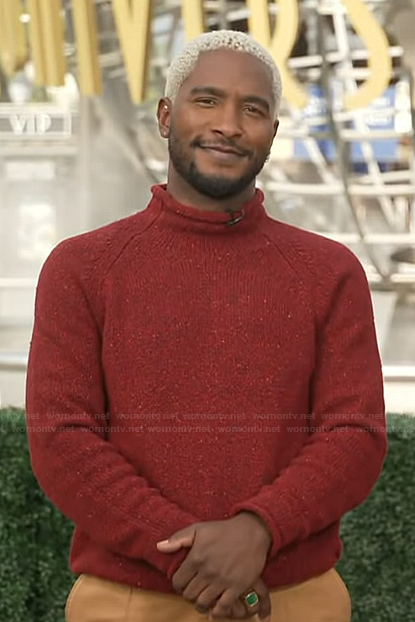 Scott's red mock neck sweater on Access Hollywood