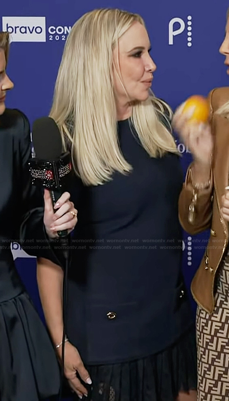 Shannon's navy lace hem dress on Access Hollywood