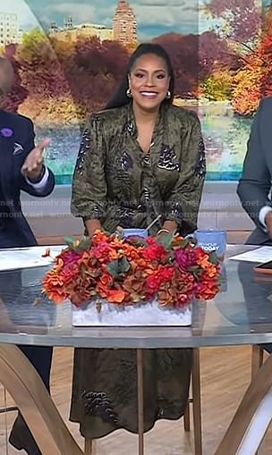 Sheinelle's green print tie neck dress on Today