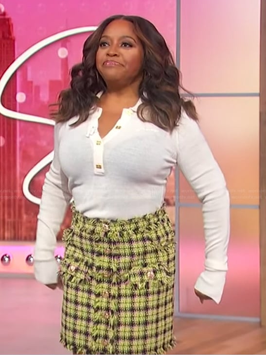Sherri's yellow tweed mini skirt and top on Sherri