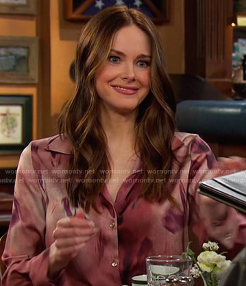 Stephanie's pink abstract print shirtdress on Days of our Lives