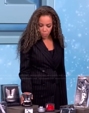 Sunny's black pinstripe double breasted blazer on The View