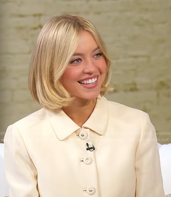 Sydney Sweeney's white jacket and skirt on Good Morning America