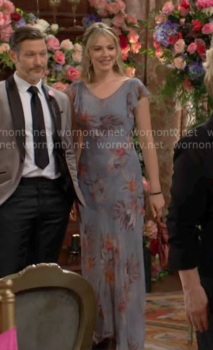 Tessa's blue floral dress on The Young and the Restless