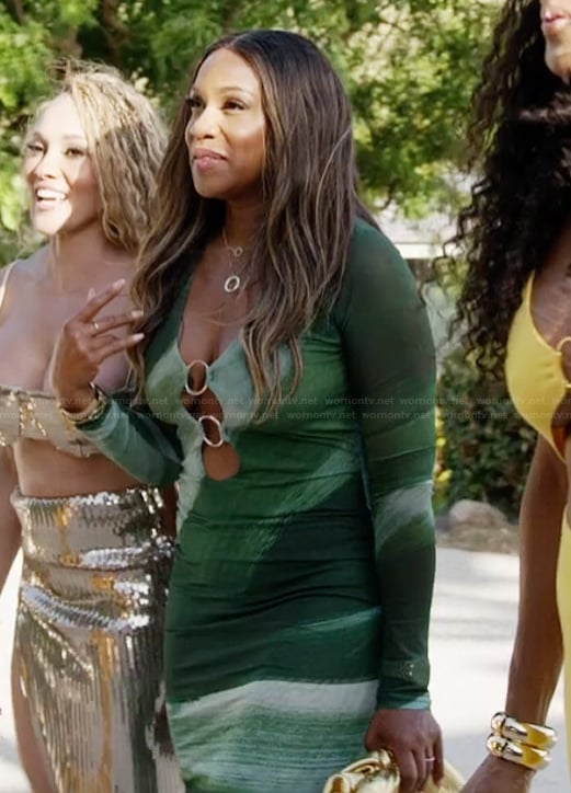 Tia's green ring detail maxi dress on The Real Housewives of Potomac