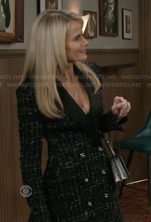 Vanessa's black tweed blazer dress on Beyond the Gates